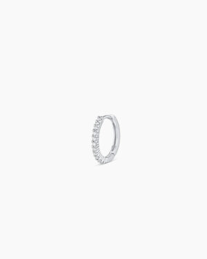 14k White Gold Diamond Pav?? Single Huggie